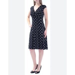 Lauren Ralph Lauren Navy and White Fit and Flare‎ polka dot Midi Dress Size 8